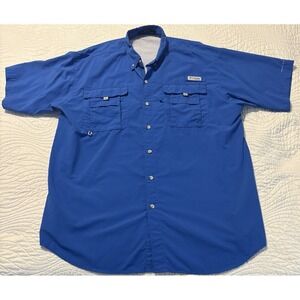 Columbia PFG Bahama Fishing Shirt Mens XLT Blue Short Sleeve OmniShade Button Up